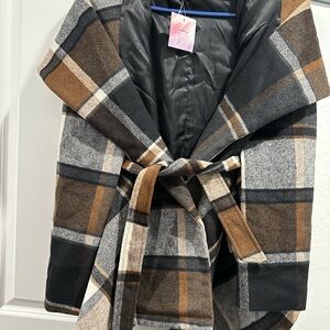 Chicwish Prairie Women Sz: Small Check Rabato Coat with Belt. NWT